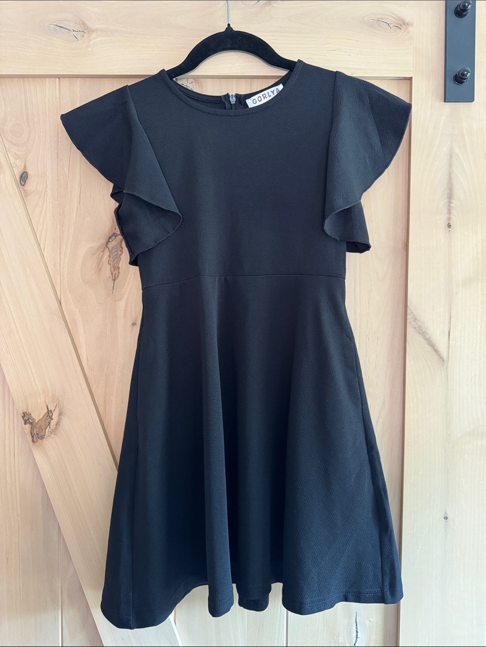 Girls Amazon Black Flutter Sleeve Fit-and-Flare Dress